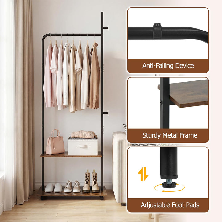 Giantex 69" Freestanding Clothes Rack with Wheels with Hanging Rod 2 Storage Shelves &amp; Side Hooks