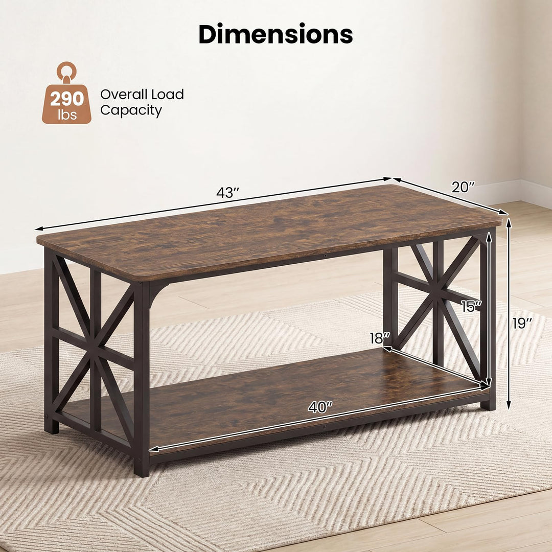 Giantex 43" Farmhouse Coffee Table with Storage &amp; X-Shaped Frames