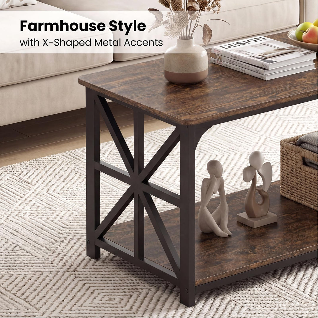 Giantex 43" Farmhouse Coffee Table with Storage &amp; X-Shaped Frames