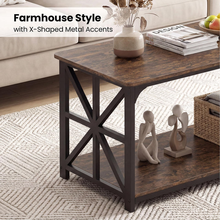 Giantex 43" Farmhouse Coffee Table with Storage &amp; X-Shaped Frames