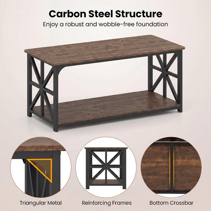Giantex 43" Farmhouse Coffee Table with Storage &amp; X-Shaped Frames