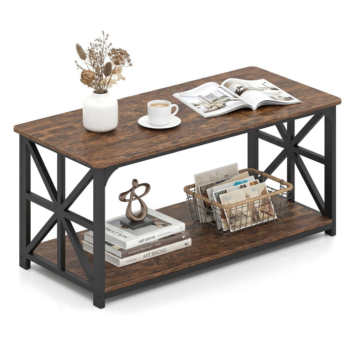 Giantex 43" Farmhouse Coffee Table with Storage &amp; X-Shaped Frames