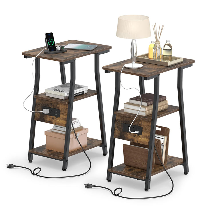 GIANTEX 3-Tier Industrial Nightstand with Charging Station (1/2)