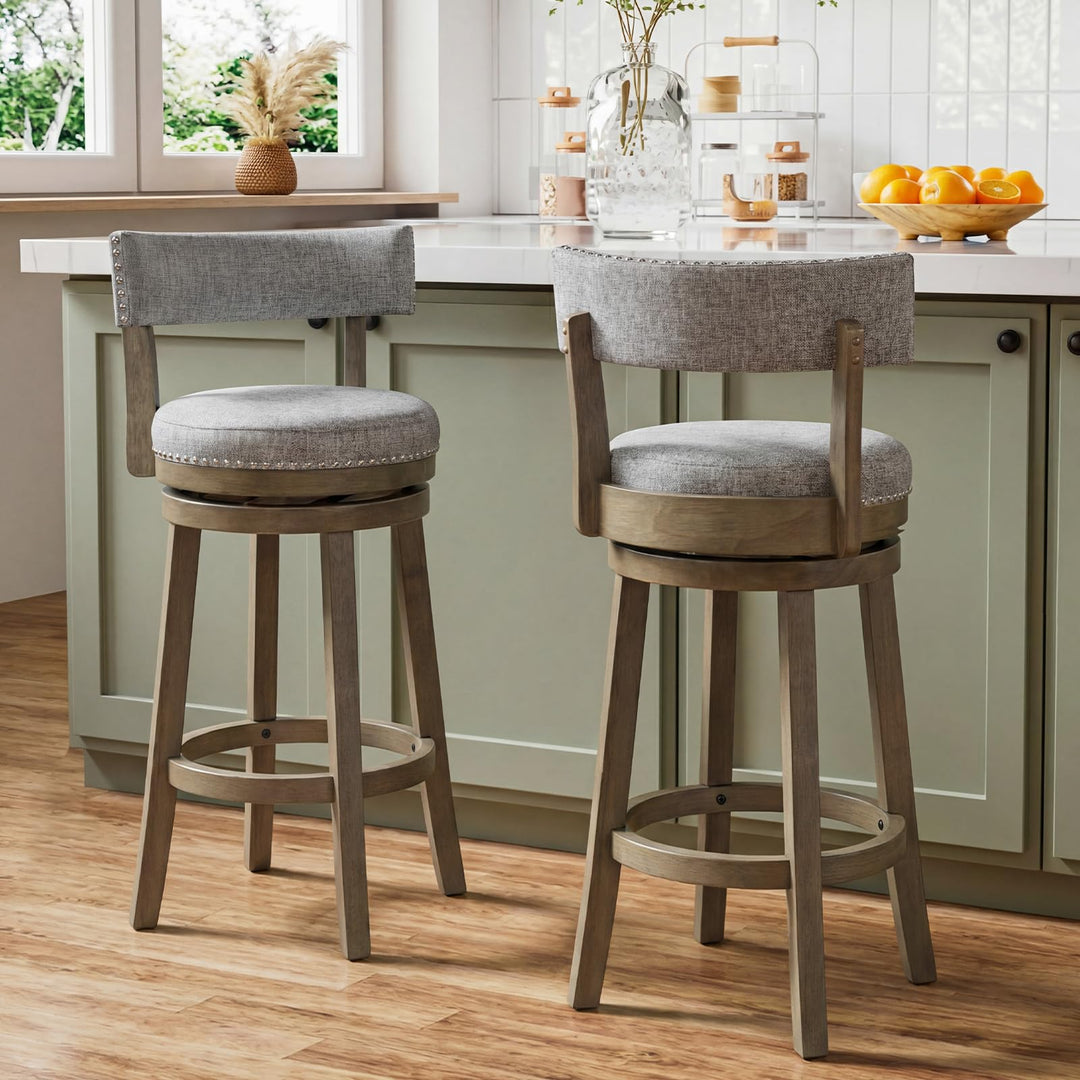 Giantex 31.5" Bar Height Stools with Linen Fabric Upholstered Seat &amp; Back Set of 2/4