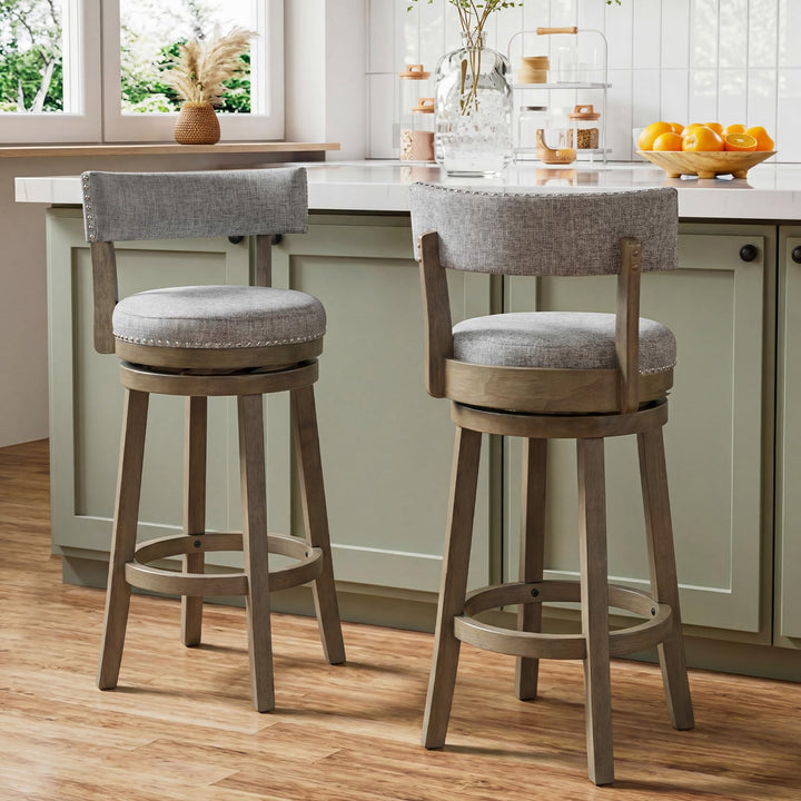 Giantex 31.5" Bar Height Stools with Linen Fabric Upholstered Seat &amp; Back Set of 2/4