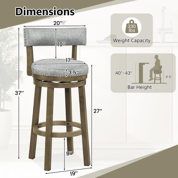 Giantex 31.5" Bar Height Stools with Linen Fabric Upholstered Seat &amp; Back Set of 2/4