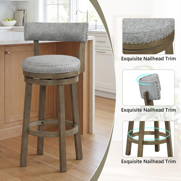 Giantex 31.5" Bar Height Stools with Linen Fabric Upholstered Seat &amp; Back Set of 2/4