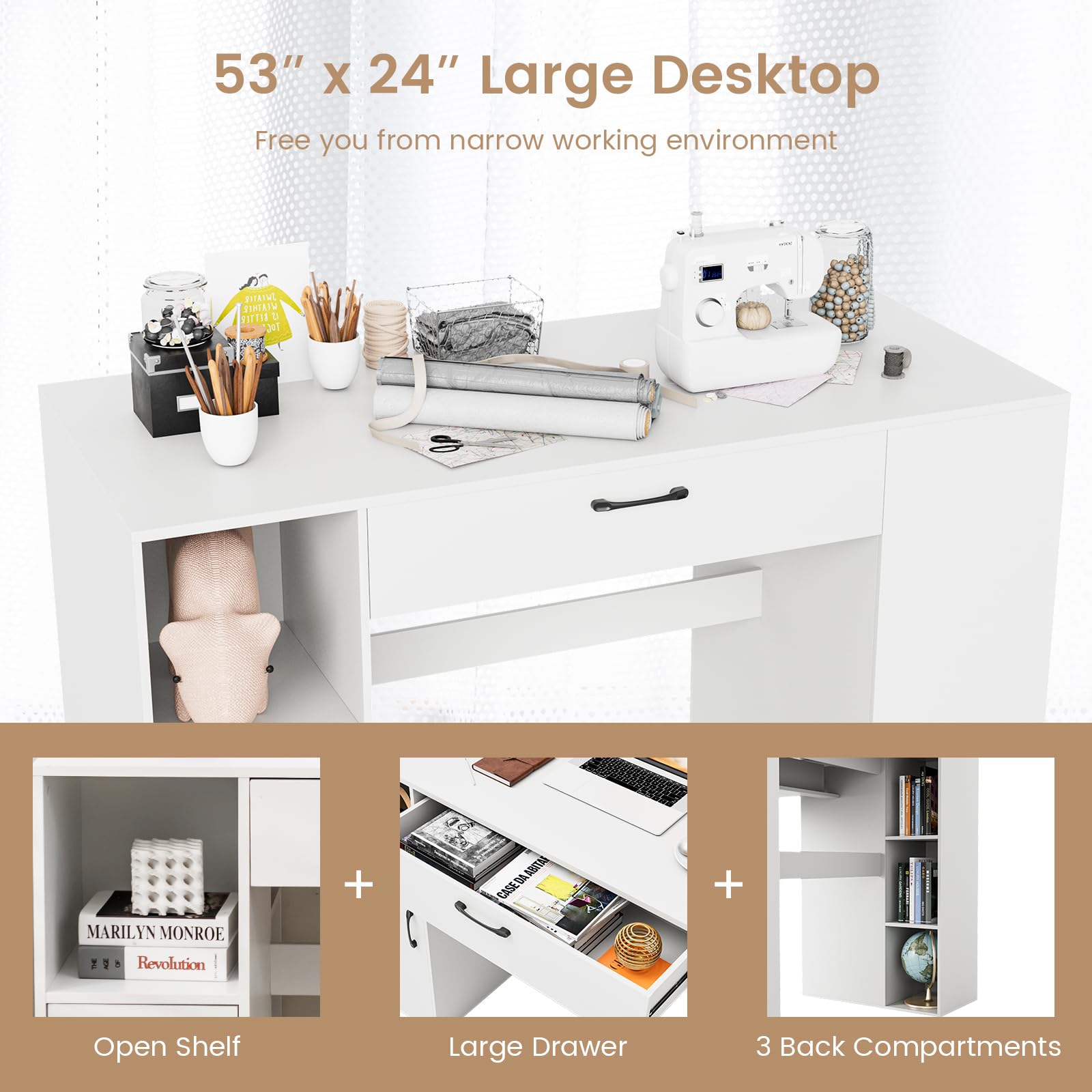 Craft Table with Storage - Giantex