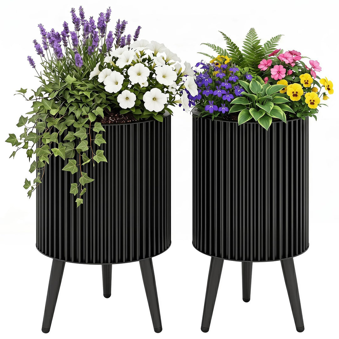 Giantex Set of 2 Flower Pots with Stand with Drainage Holes