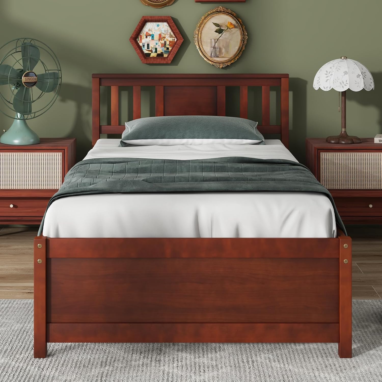 Giantex Solid Wood Platform Bed Frame, Mid Century Full Bed Frame with Headboard