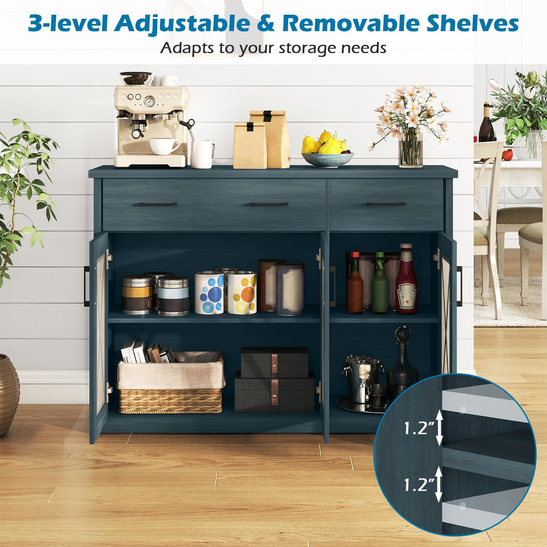 Giantex 47" Farmhouse Buffet Cabinet w/Fluted Glass Doors 2 Drawers &amp; Adjustable Shelves