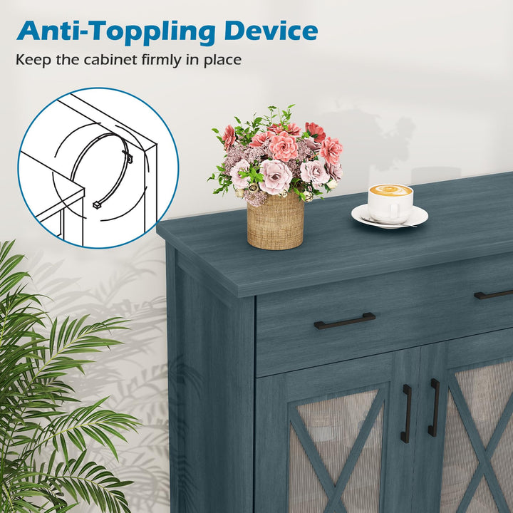 Giantex 47" Farmhouse Buffet Cabinet w/Fluted Glass Doors 2 Drawers &amp; Adjustable Shelves