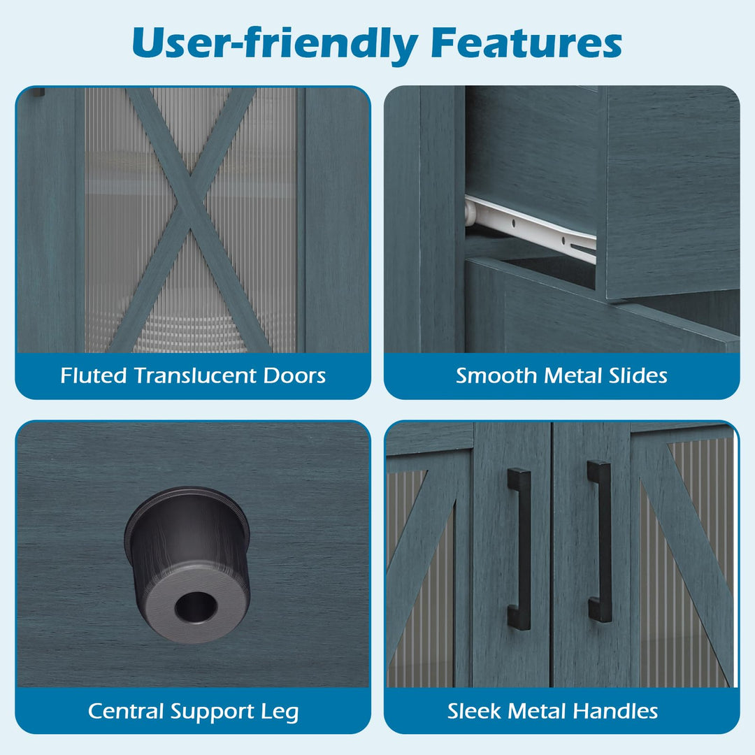 Giantex 47" Farmhouse Buffet Cabinet w/Fluted Glass Doors 2 Drawers &amp; Adjustable Shelves