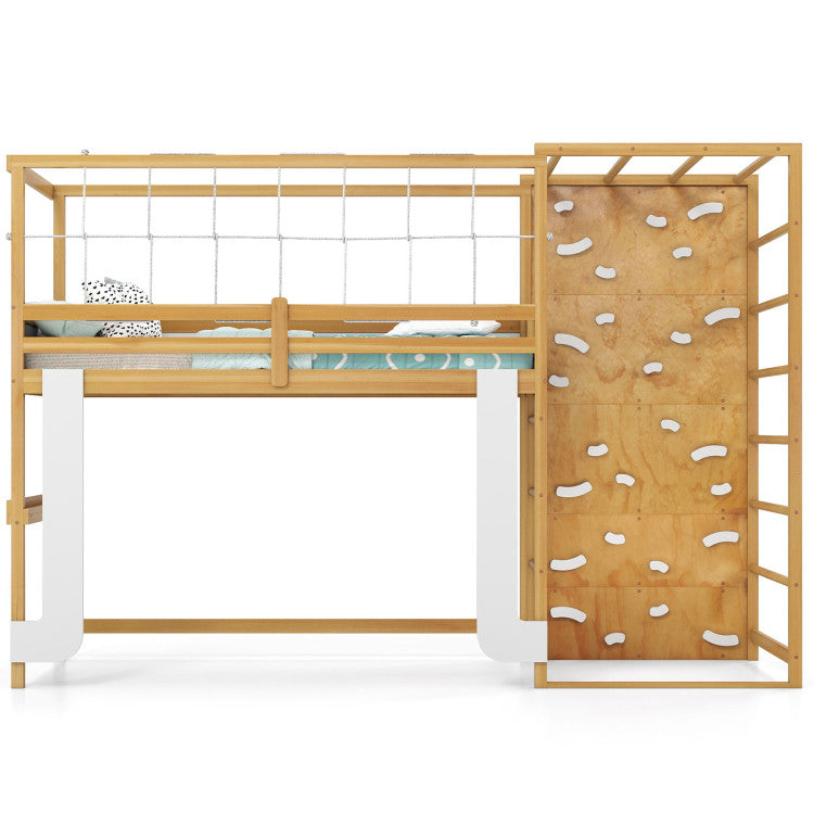 Giantex Twin Bunk Bed with Jungle Gym Wooden Loft Bed with Climbing Ladder