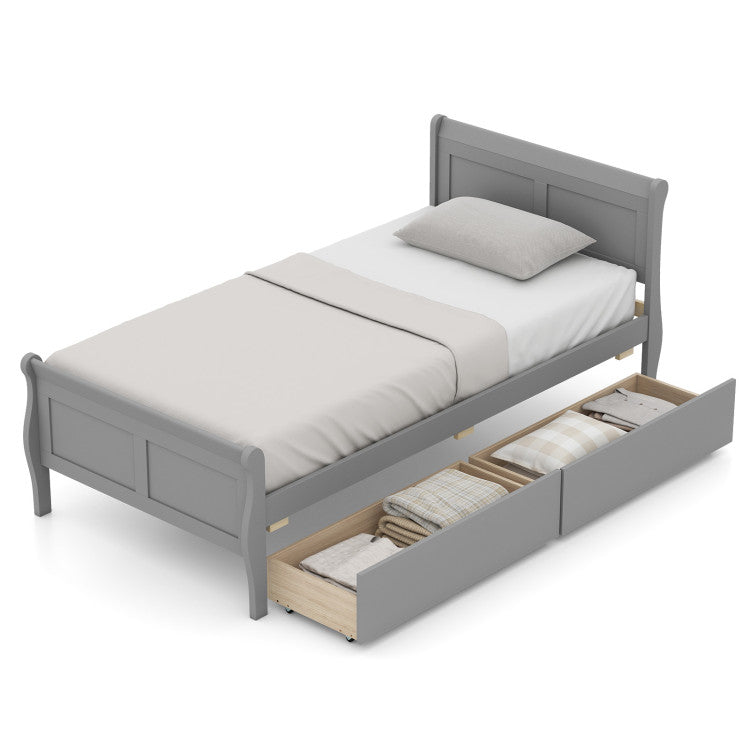 Giantex Twin/ Full/ Queen Bed with 2 Storage Drawers Wood Platform Bed with Headboard &amp; Footboard