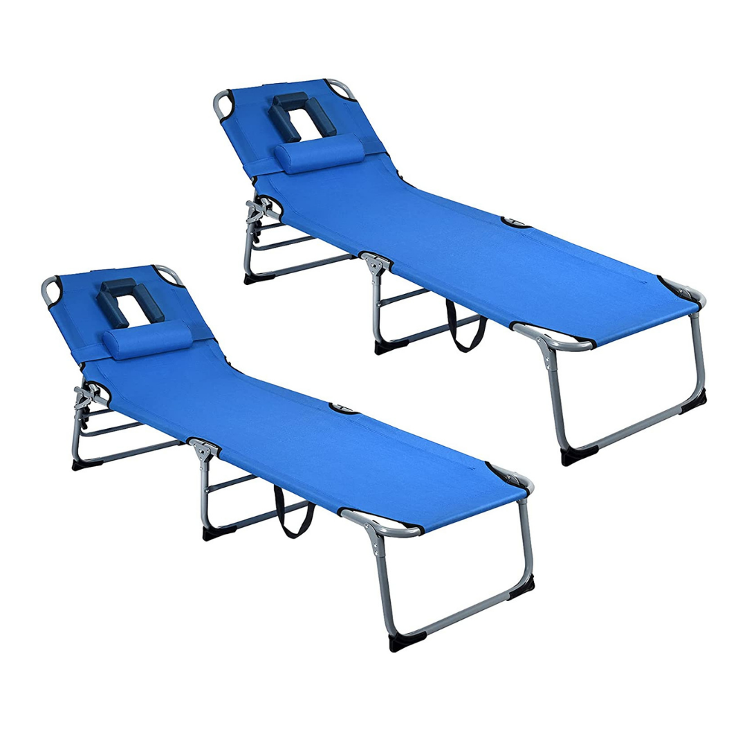 Outdoor Folding Chaise Lounge Chair, Adjustable Camping Recliner Chair