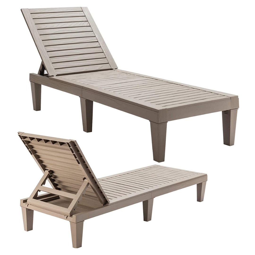 Outdoor Chaise with 5-Position Adjustable Backrest, Rust-Resistant Chaise