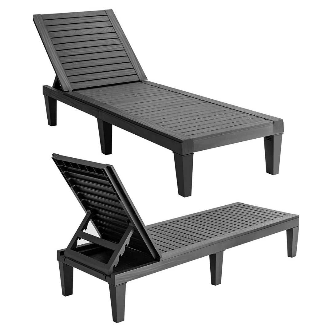 Outdoor Chaise with 5-Position Adjustable Backrest, Rust-Resistant Chaise