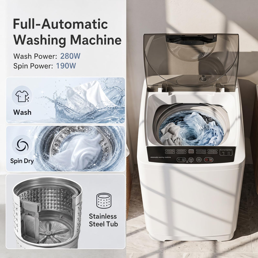 Giantex 9.93LBS Portable Washing Machine | Top Load Full-Automatic with 6 Water Level &amp; 8 Cycle