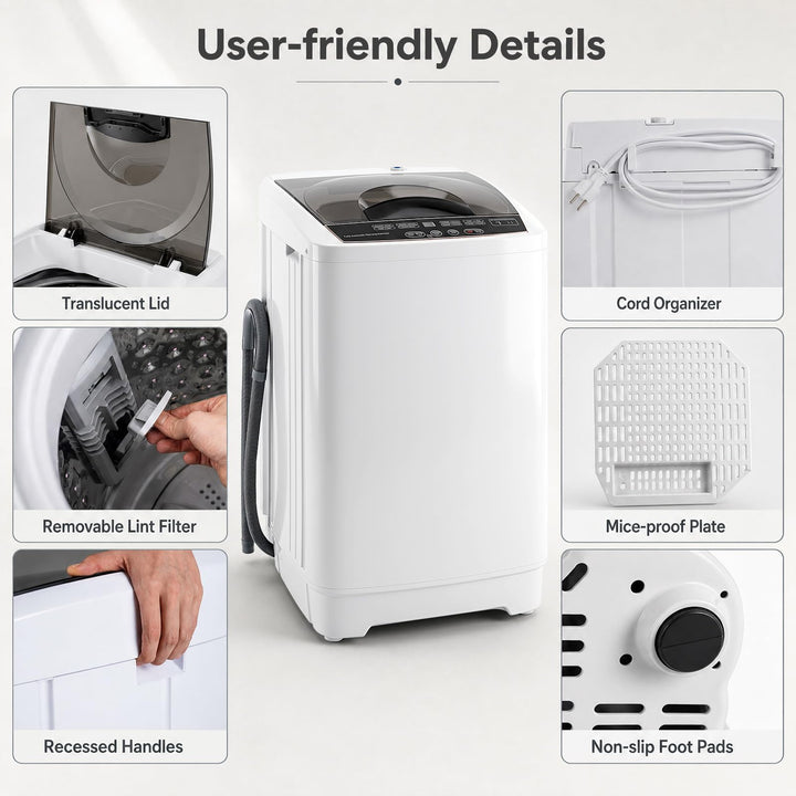 Giantex 9.93LBS Portable Washing Machine | Top Load Full-Automatic with 6 Water Level &amp; 8 Cycle