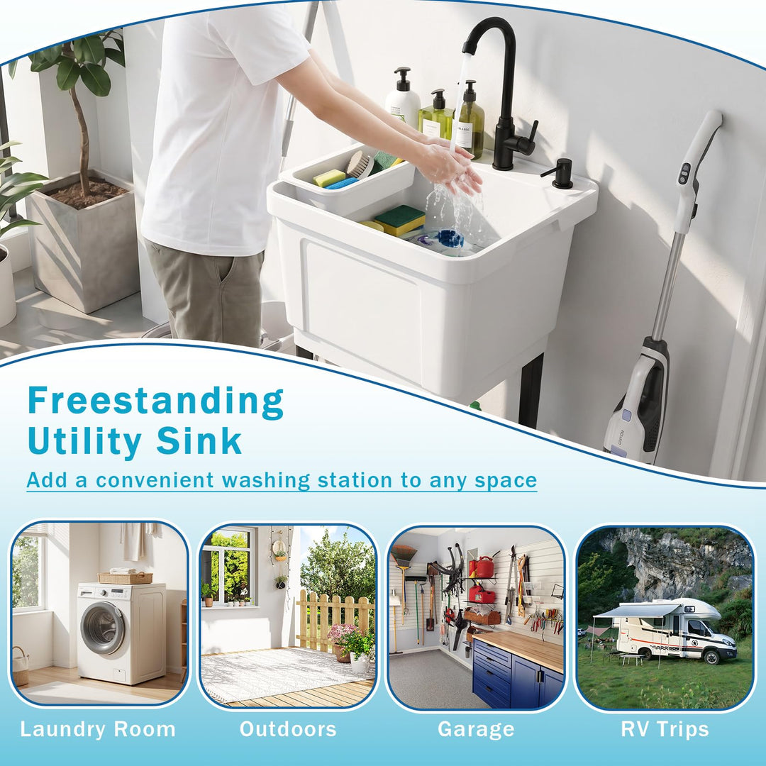 Giantex Freestanding Utility Sink with Faucet &amp; Drain Kit