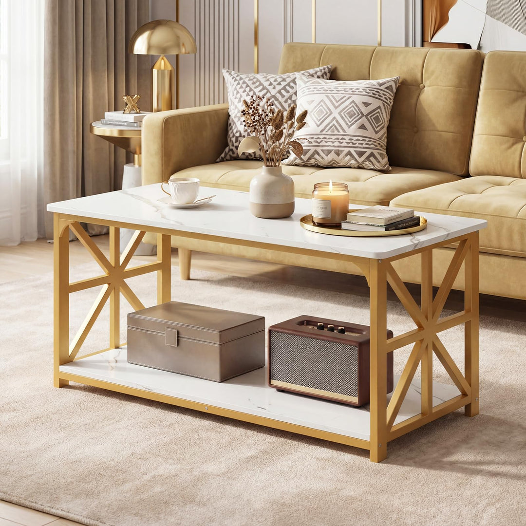 Giantex 43" Farmhouse Coffee Table with Storage &amp; X-Shaped Frames