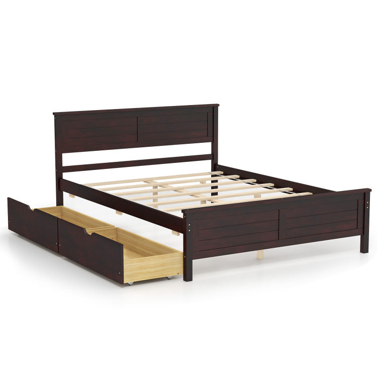 Giantex Wood Full Size Bed Frame with 2 Storage Drawers, Solid