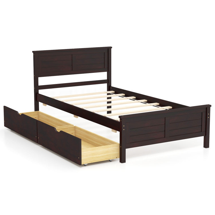 Giantex Wood Full Size Bed Frame with 2 Storage Drawers, Solid