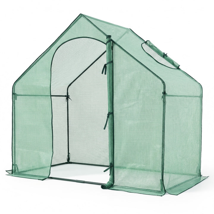 Giantex 6x3x5.5 FT Mini Walk-in Greenhouse, with Roll-up Zippered Door &amp; Window, Overlong PE Cover
