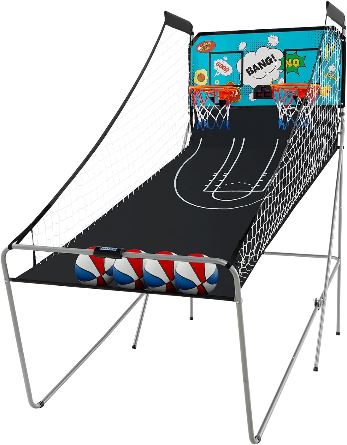 Giantex Folding Basketball Arcade Game, Dual Shot Electronic Basketball Hoop Arcade Game with 8 Game Modes