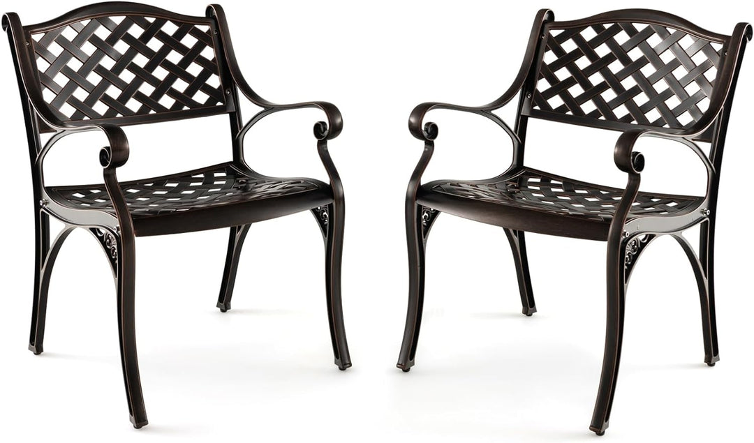 Giantex Cast Aluminum Patio Chairs Set of 2, All Weather Outdoor Dining Chairs w/Armrests and Curved Seats