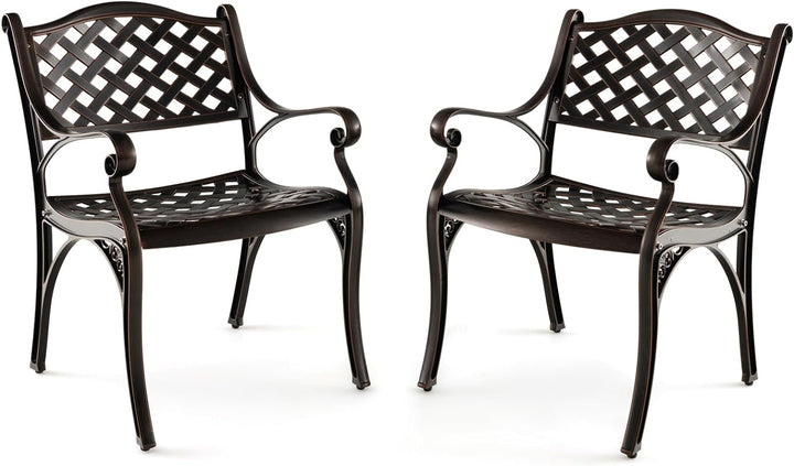 Giantex Cast Aluminum Patio Chairs Set of 2, All Weather Outdoor Dining Chairs w/Armrests and Curved Seats