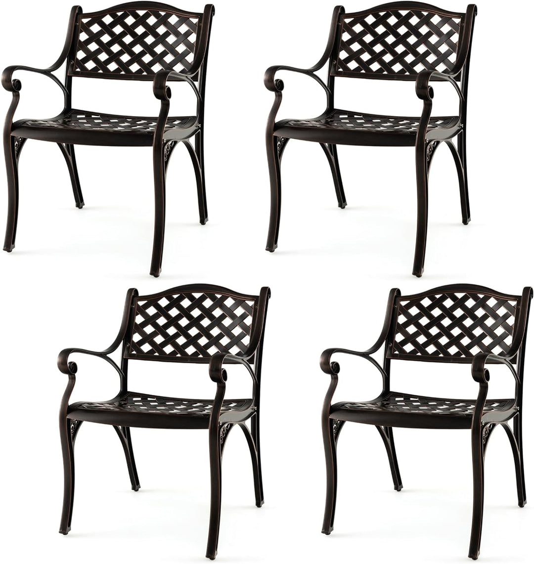 Giantex Cast Aluminum Patio Chairs Set of 2, All Weather Outdoor Dining Chairs w/Armrests and Curved Seats