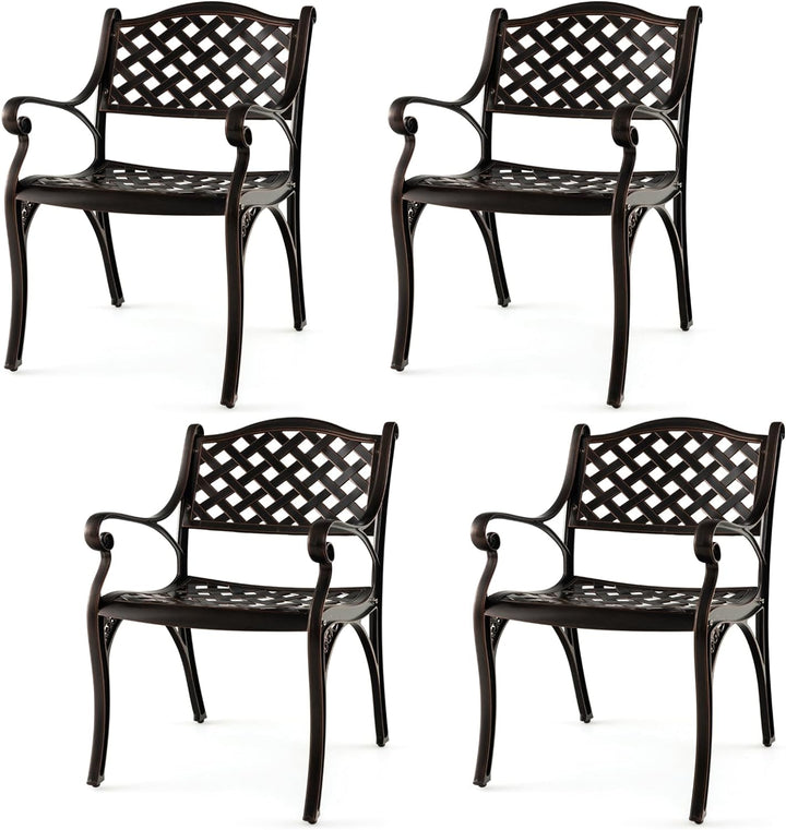 Giantex Cast Aluminum Patio Chairs Set of 2, All Weather Outdoor Dining Chairs w/Armrests and Curved Seats