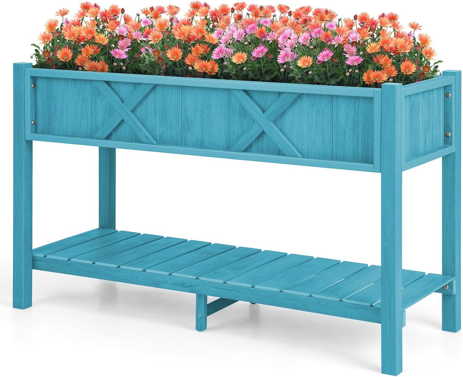 Giantex HIPS Raised Garden Bed, Elevated Planter Box w/Legs, Storage Shelf, Drain Holes