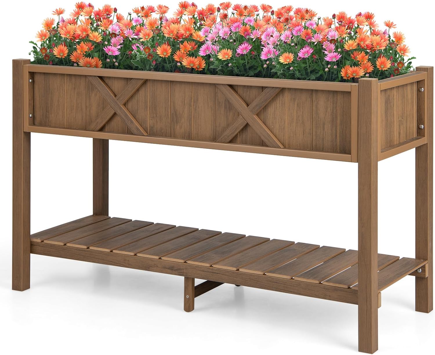 Giantex HIPS Raised Garden Bed, Elevated Planter Box w/Legs, Storage Shelf, Drain Holes