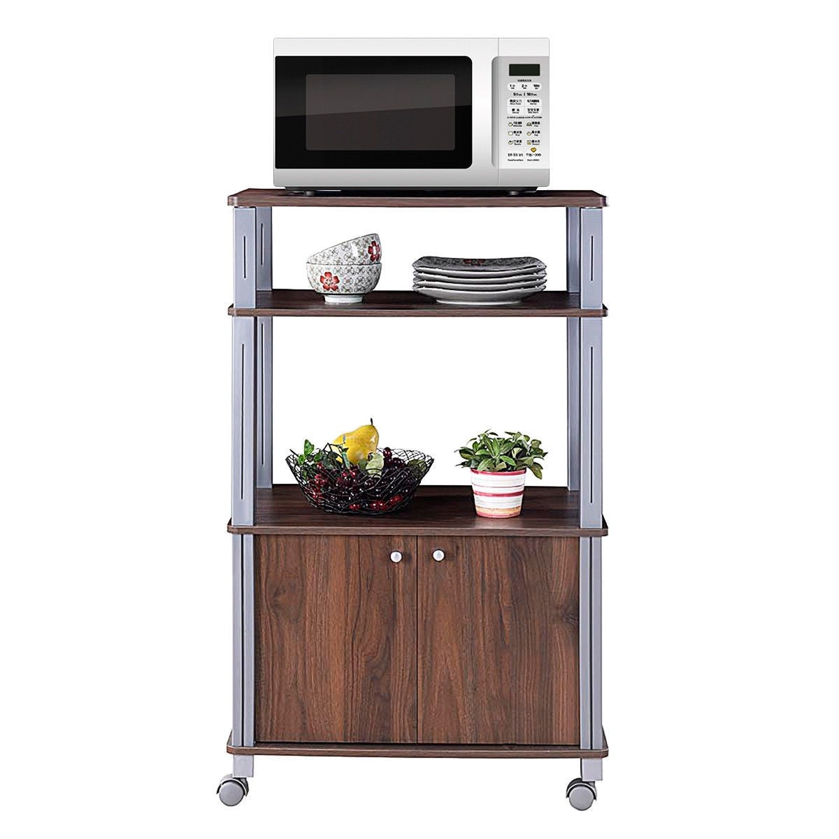 Rolling Kitchen Bakers Rack Microwave Oven Stand