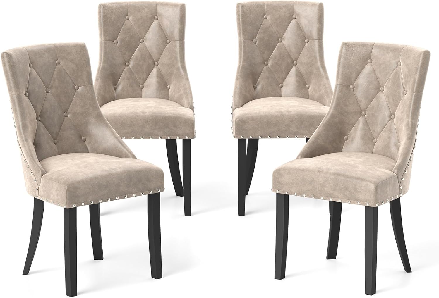 Giantex Upholstered Dining Chairs Set of 2/4, Tufted Wingback Kitchen Chairs w/Solid Wood Legs, Padded Seat