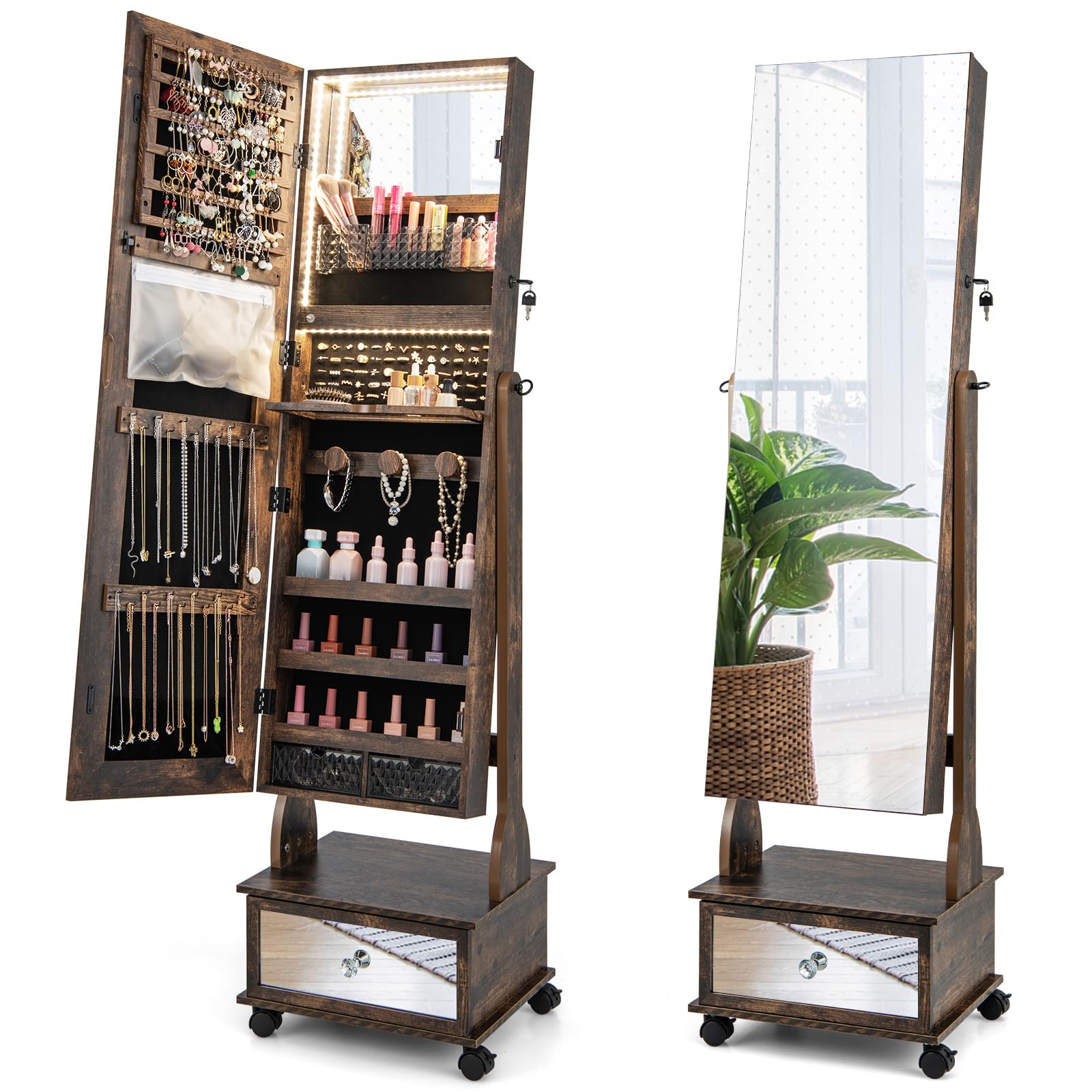 CHARMAID Jewelry Armoire with Full Length Mirror - Giantex