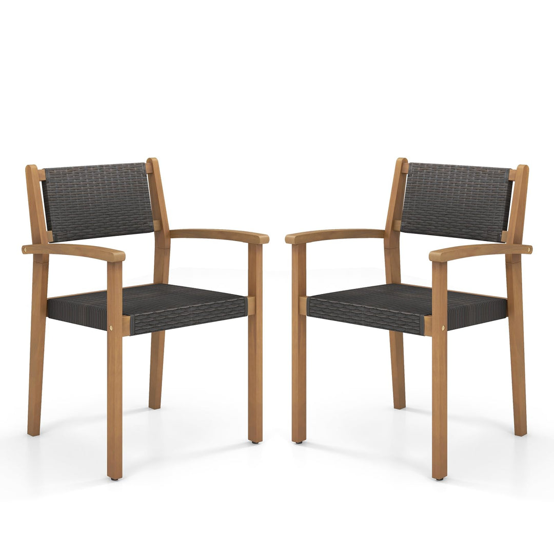 Giantex Stackable Outdoor Wicker Dining Chair Set, Rattan Armchairs w/Acacia Wood Frame