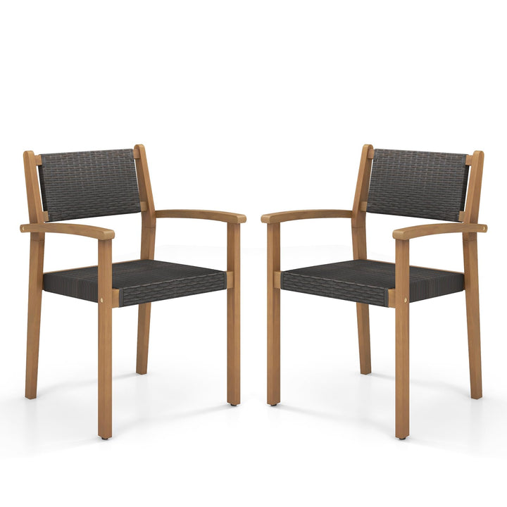 Giantex Stackable Outdoor Wicker Dining Chair Set, Rattan Armchairs w/Acacia Wood Frame