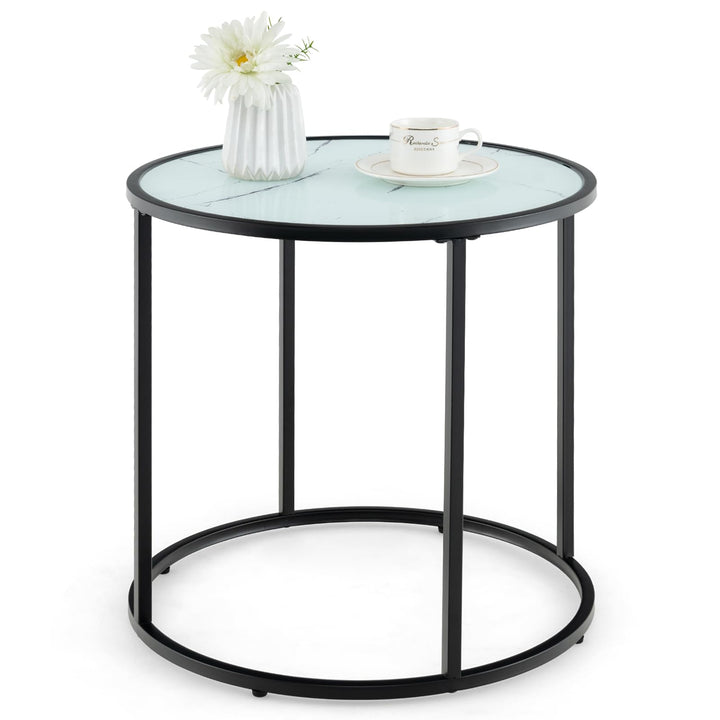 Giantex Round Side Table, Tempered Glass End Table with Metal Frame