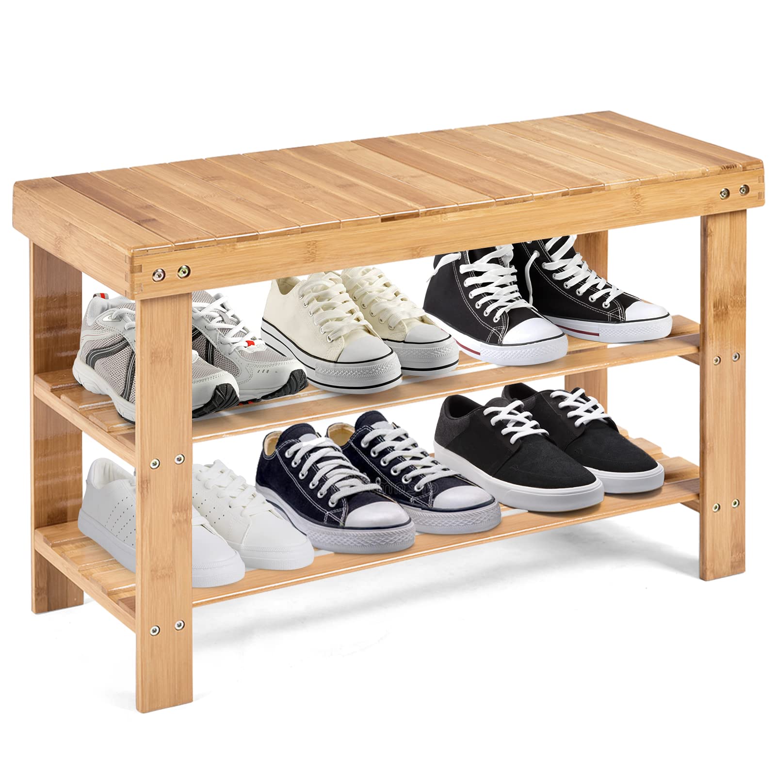 Giantex Entryway Shoe Bench, Bamboo Shoe Shelf Organizer Holds up to 6 Pairs