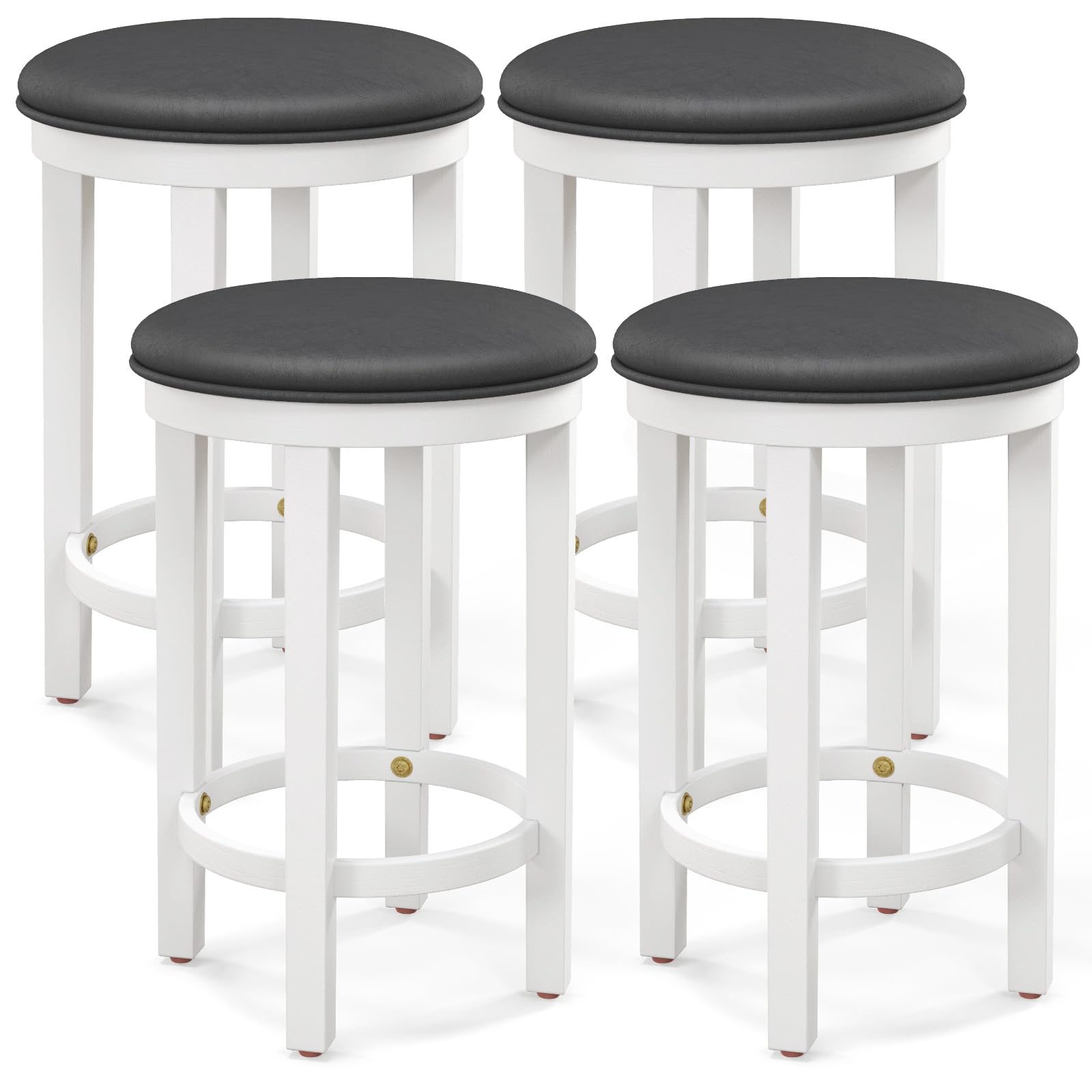 Giantex Bar Stools Set, 25-Inch Counter Height Stools with Round Seat, Footrest, Wooden Frame