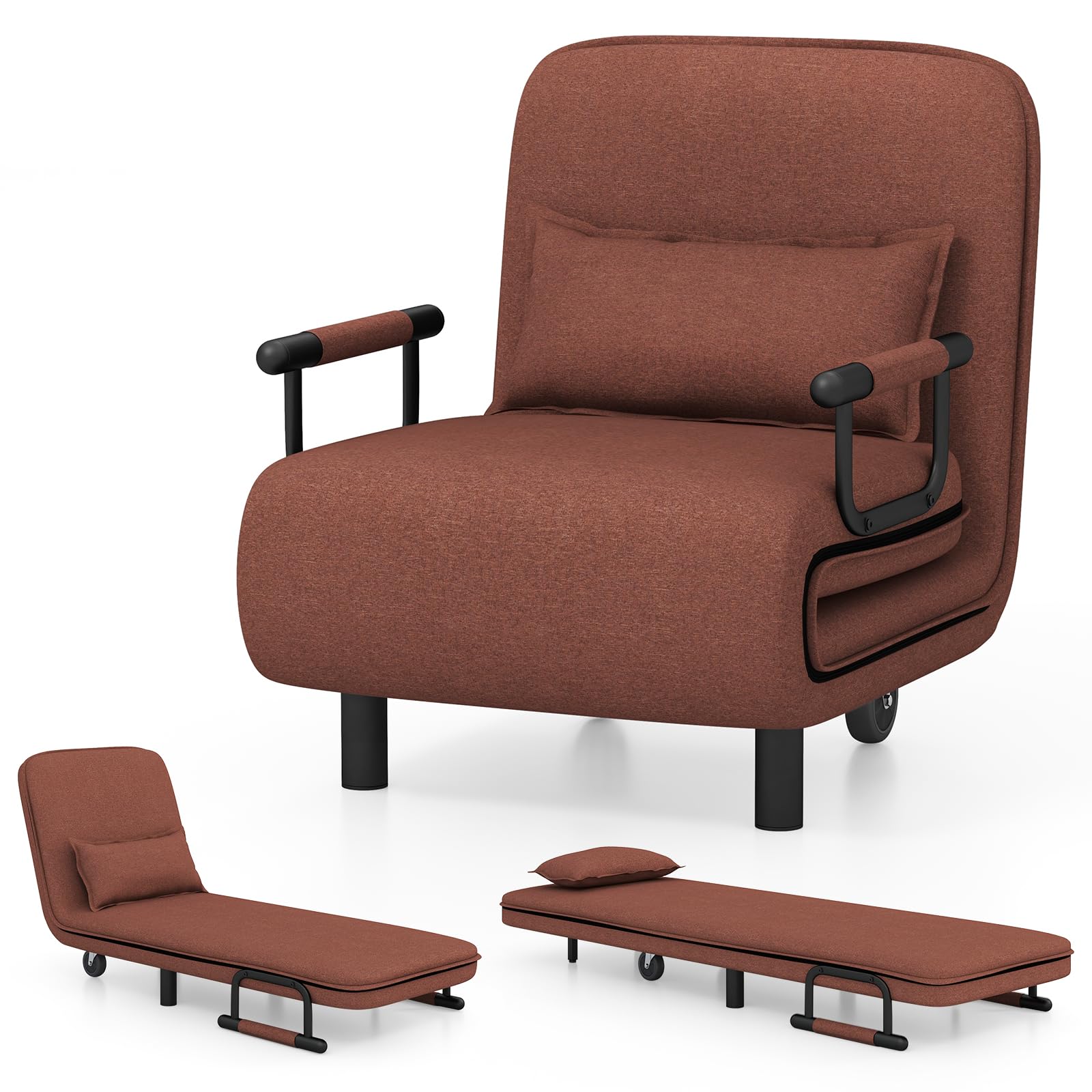 Giantex Convertible Sofa Bed, 3-in-1 Folding Sleeper Chair with 5-Position Adjustable Backrest, Wheels, 2 Legs