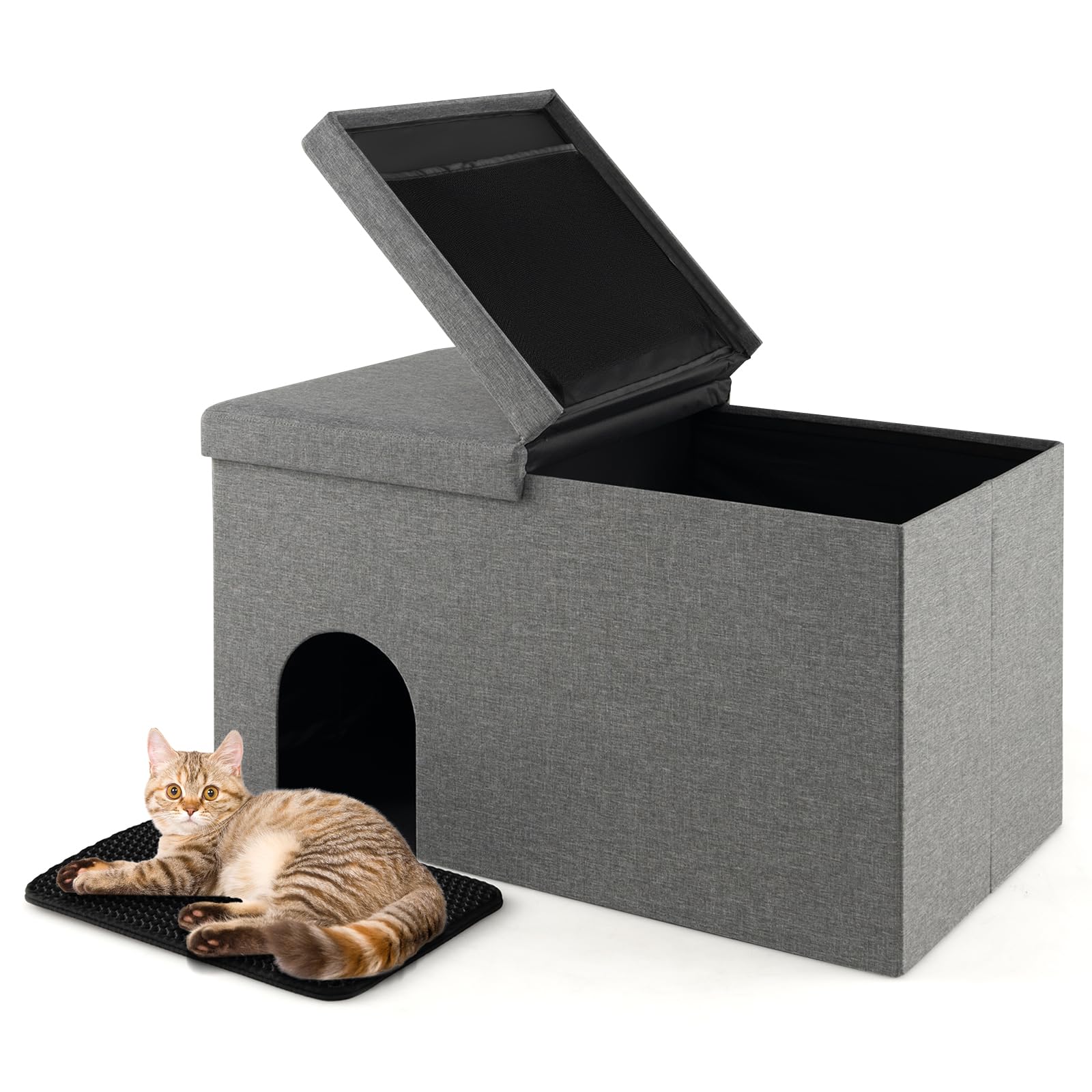 Giantex Cat Litter Box Enclosure - Hidden Cat Litter Box Furniture Ottoman