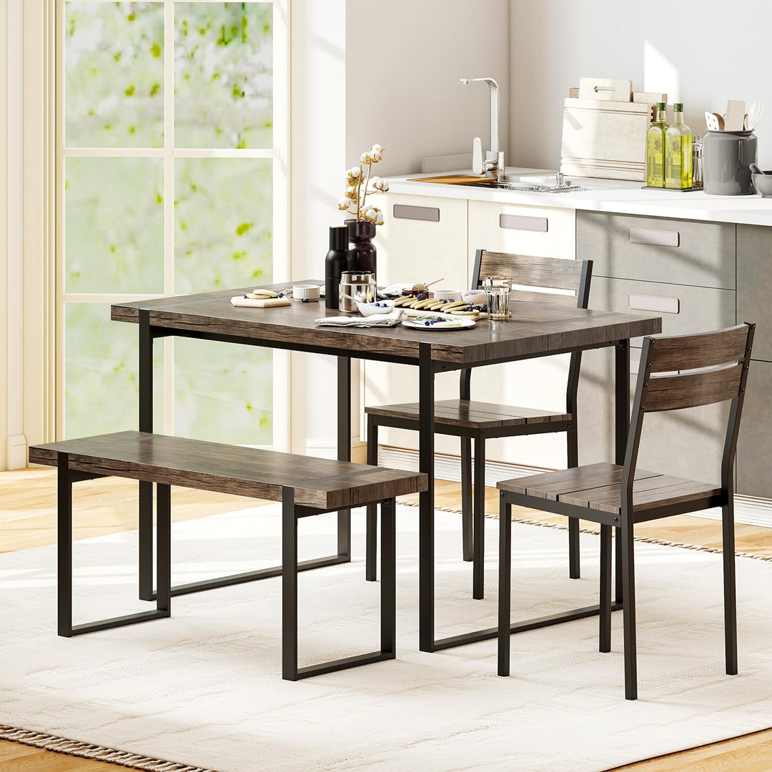 Giantex 4-Piece Dining Table Set for 4 with 1 Bench and 2 Chairs