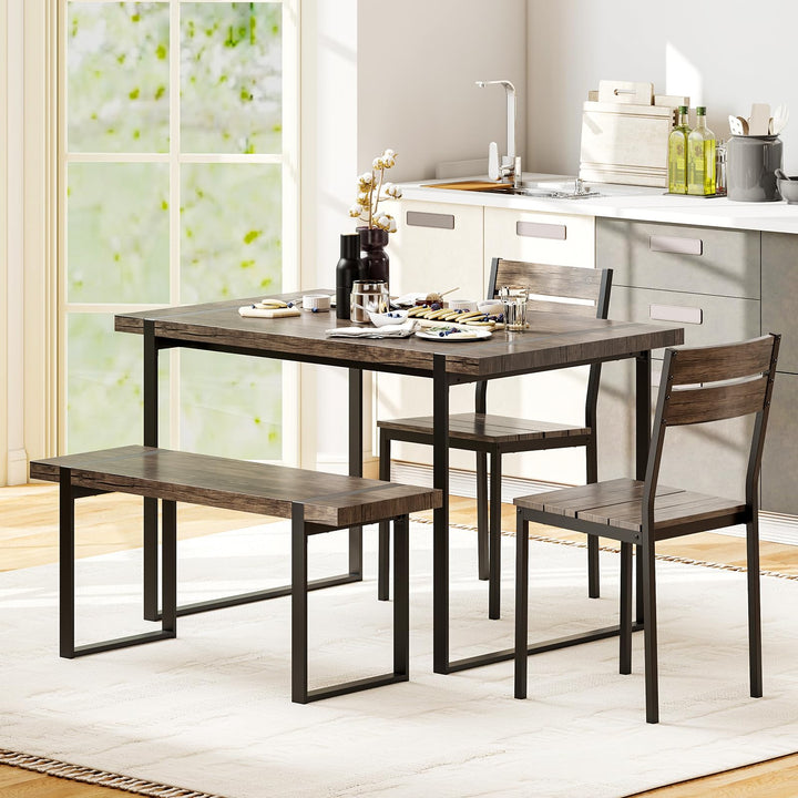 Giantex 4-Piece Dining Table Set for 4 with 1 Bench and 2 Chairs