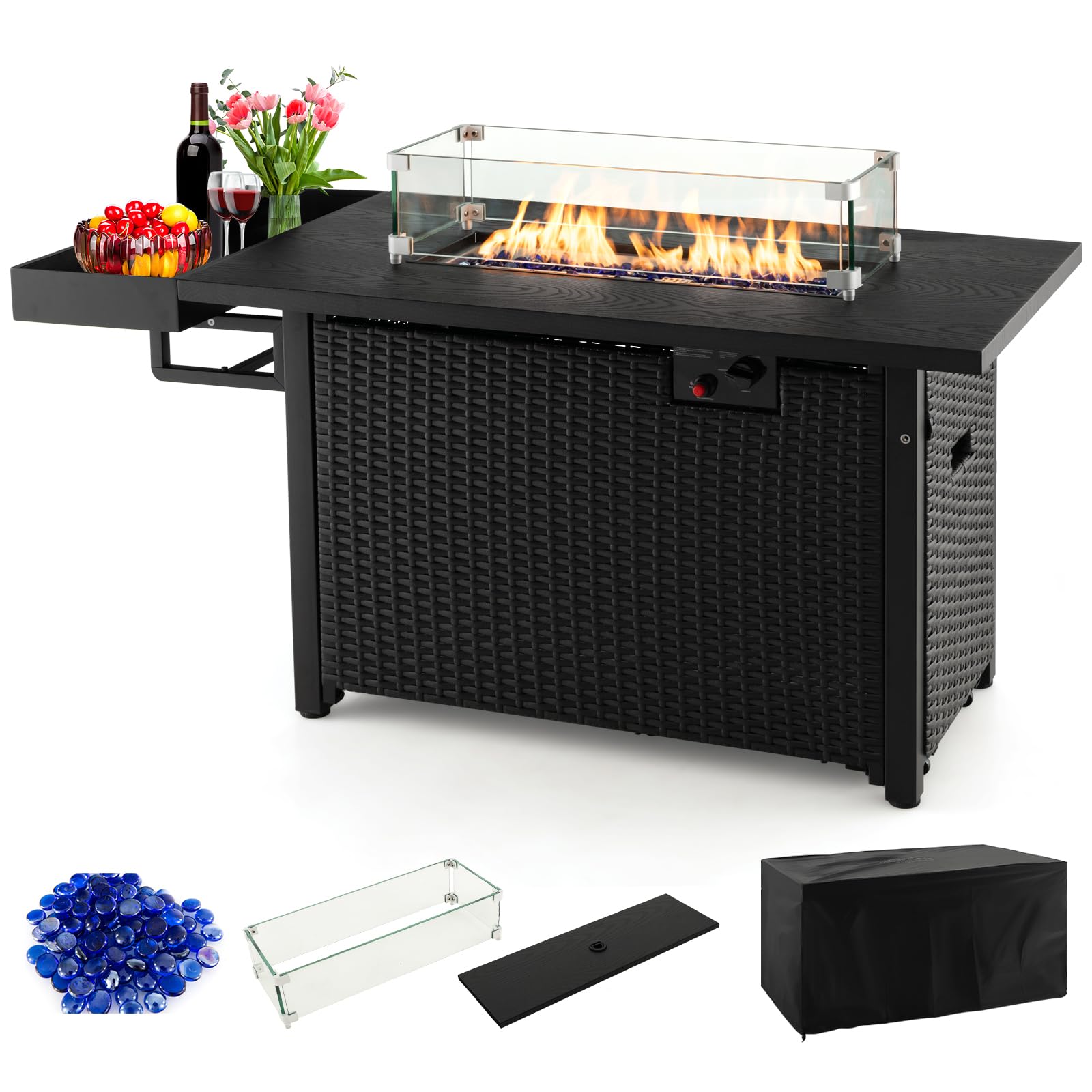 Giantex 52" Outdoor Propane Fire Pit - 50,000 BTU Wicker Patio Gas Fire Table w/Lid