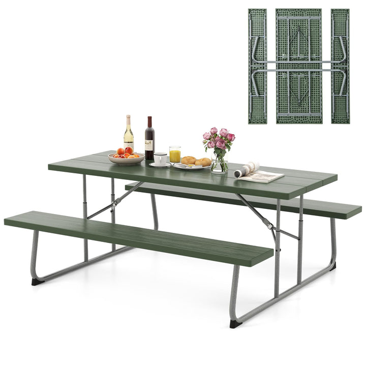 Giantex Folding Picnic Table - 6 FT Outdoor Table Bench Set for 8 Persons w/All-Weather HDPE Tabletop